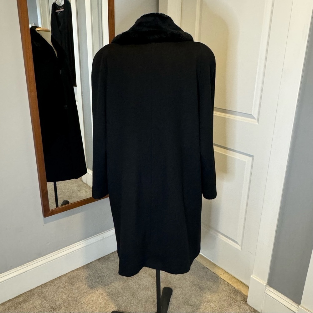 Alorna Black Wool Coat with Fur Collar Midi Lenghth, long - Picture 13 of 16